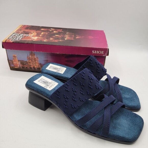 San Miguel Shoes Women's 7 Cocktail Combat Sandals Navy Blue Slip On Comfort NWB - Picture 1 of 11
